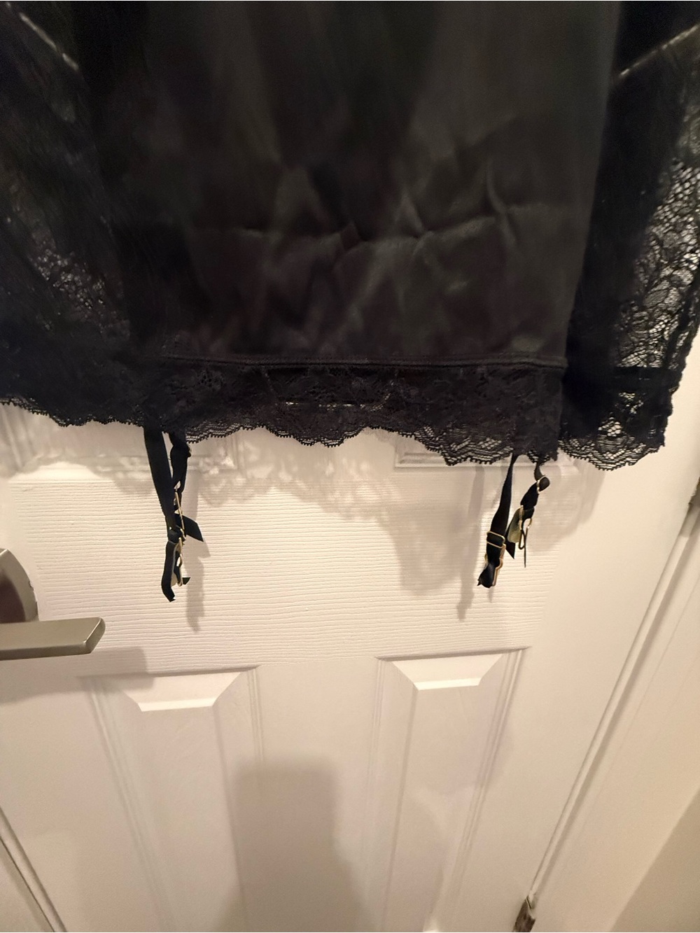 Victorias Secret Black Lace Satin Slip with Garter Straps Large - Picture 11 of 11